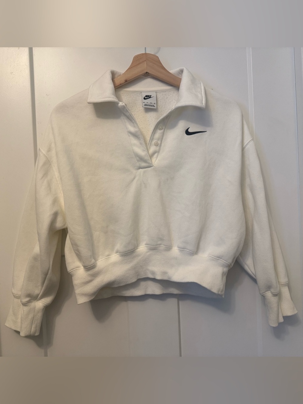 Nike White Cropped Pullover with Collared V-Neck